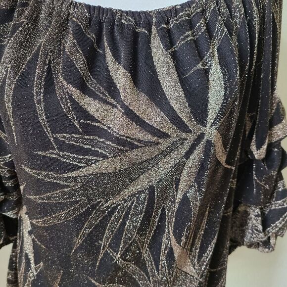 MSK Lined Blouse‎ Medium Glitter Print Floral Off The Shoulder Puffed Sleeves - Picture 5 of 12